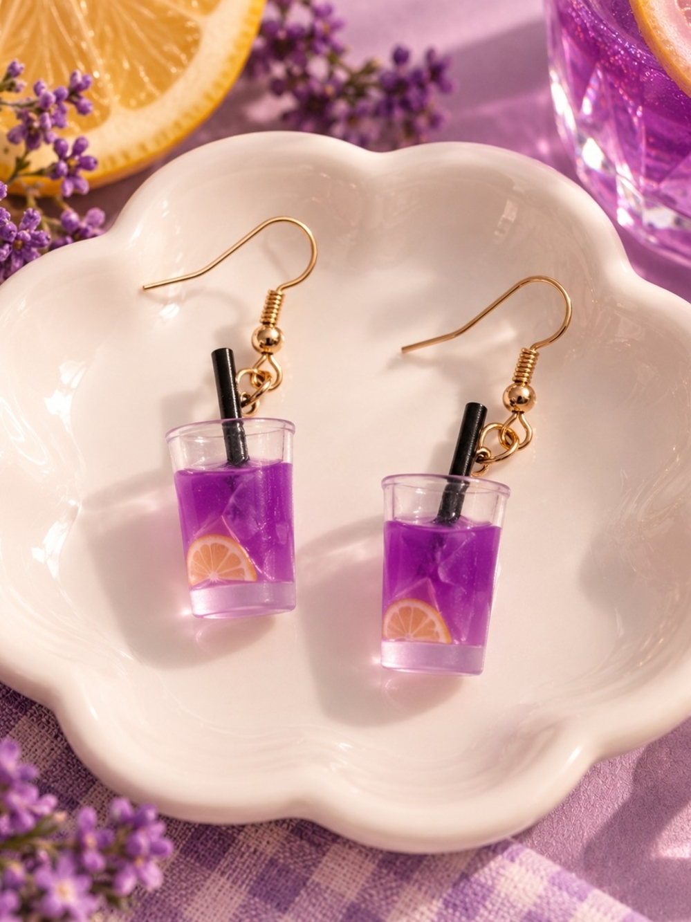 Purple Lemonade Drink Dangle Earrings - New